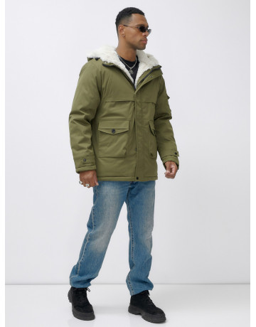 Мужская зимняя парка удлинённая с мехом, хаки, для активного отдыха в Тюмени