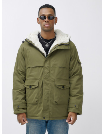 Мужская зимняя парка удлинённая с мехом, хаки, для активного отдыха в Тюмени