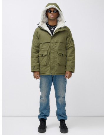 Мужская зимняя парка удлинённая с мехом, хаки, для активного отдыха в Тюмени
