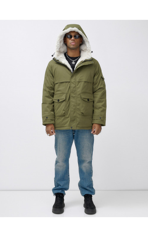 Мужская зимняя парка удлинённая с мехом, хаки, для активного отдыха в Тюмени