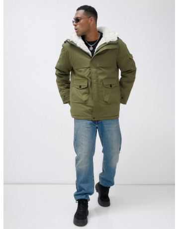 Мужская зимняя парка удлинённая с мехом, хаки, для активного отдыха в Тюмени