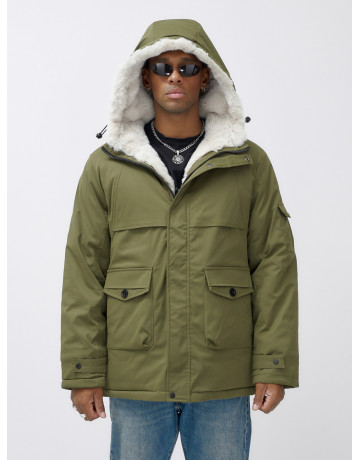 Мужская зимняя парка удлинённая с мехом, хаки, для активного отдыха в Тюмени