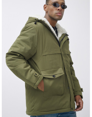 Мужская зимняя парка удлинённая с мехом, хаки, для активного отдыха в Тюмени