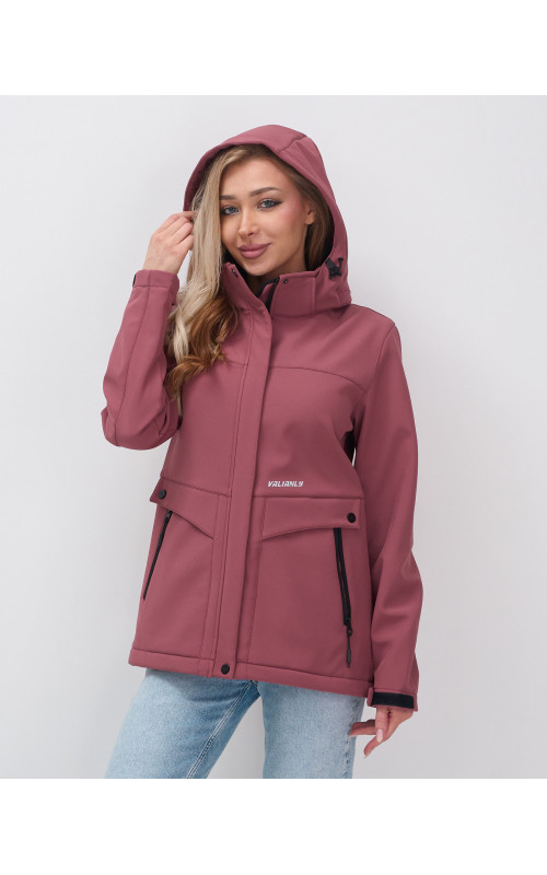 Женская спортивная ветровка с капюшоном softshell, малиновая. в Тюмени