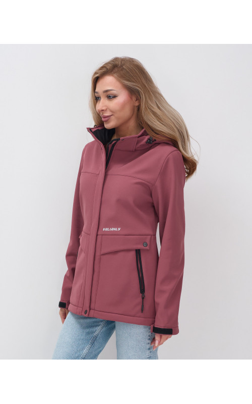 Женская спортивная ветровка с капюшоном softshell, малиновая. в Тюмени