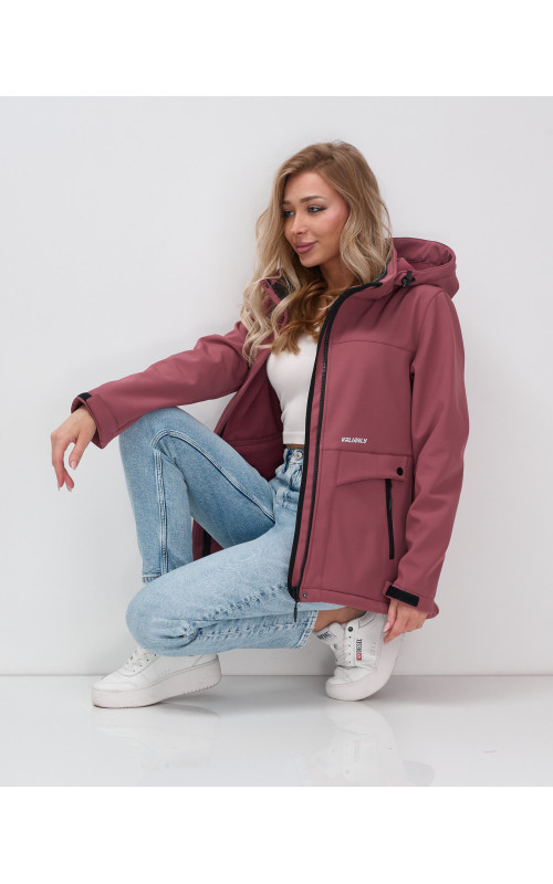 Женская спортивная ветровка с капюшоном softshell, малиновая. в Тюмени