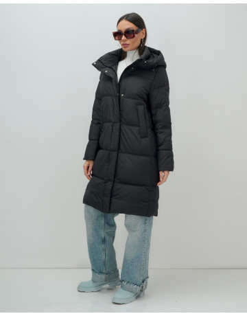 Длинный женский пуховик с капюшоном для зимы