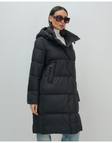 Длинный женский пуховик с капюшоном для зимы