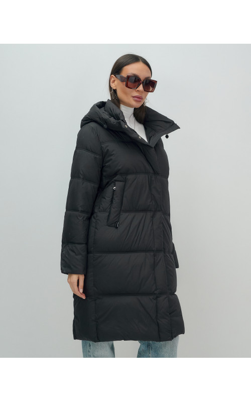 Длинный женский пуховик с капюшоном для зимы