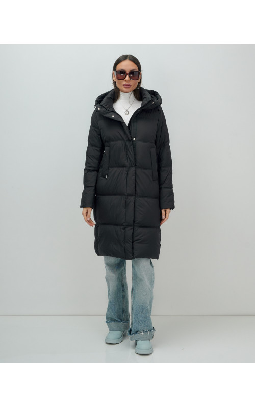 Длинный женский пуховик с капюшоном для зимы