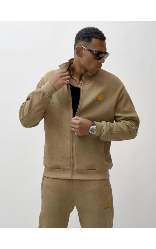 Мужской демисезонный спортивный костюм на флисе, коричневый, для активного отдыха в Тюмени