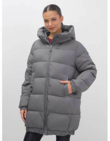Женский зимний пуховик большого размера, тёмно-серый. в Тюмени