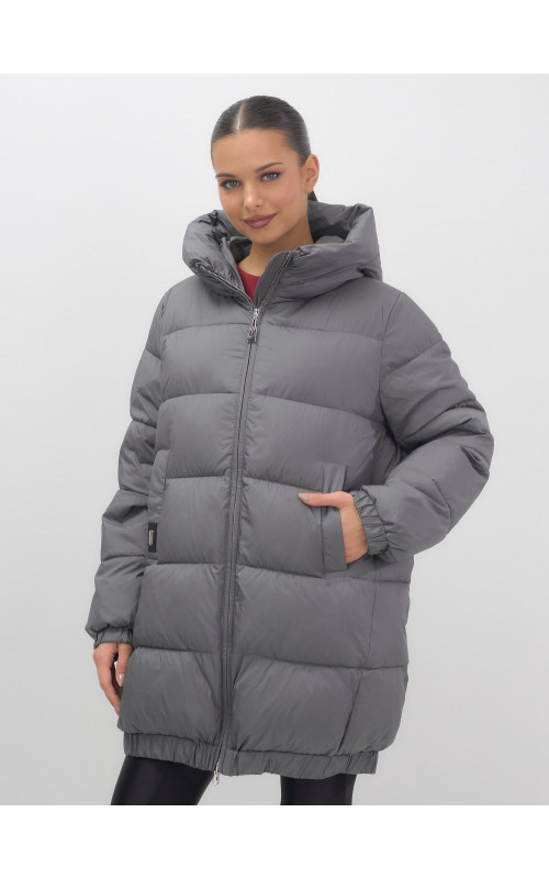 Женский зимний пуховик большого размера, тёмно-серый. в Тюмени