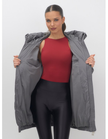 Женский зимний пуховик большого размера, тёмно-серый. в Тюмени