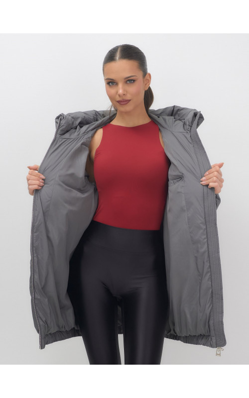 Женский зимний пуховик большого размера, тёмно-серый. в Тюмени