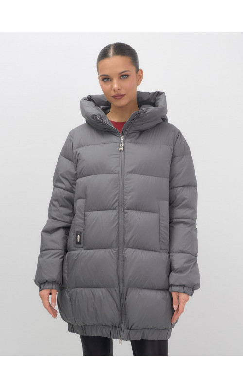 Женский зимний пуховик большого размера, тёмно-серый. в Тюмени