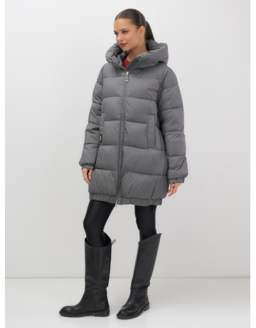 Женский зимний пуховик большого размера, тёмно-серый. в Тюмени