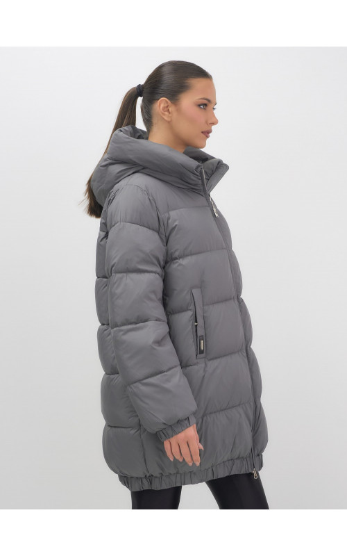 Женский зимний пуховик большого размера, тёмно-серый. в Тюмени