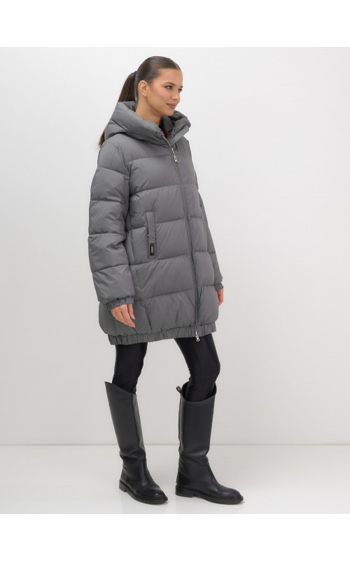 Женский зимний пуховик большого размера, тёмно-серый. в Тюмени