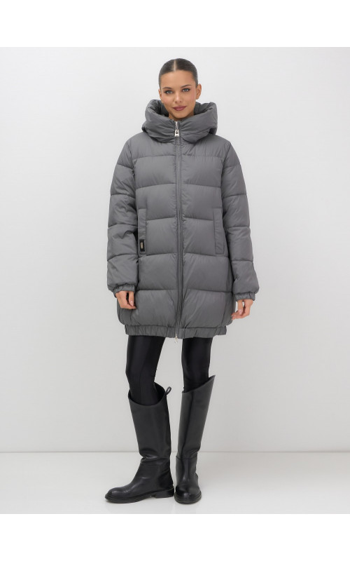Женский зимний пуховик большого размера, тёмно-серый. в Тюмени