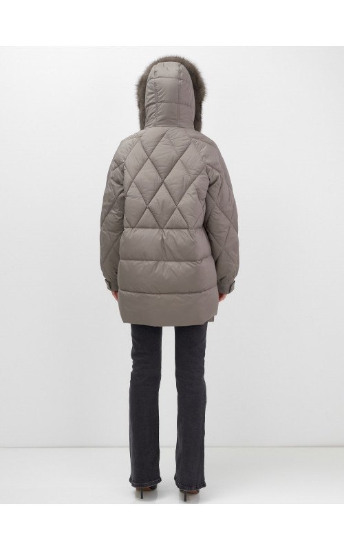 Пуховик с мехом песца для женщин, удлинённый, чёрный.