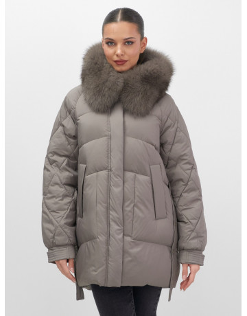 Пуховик с мехом песца для женщин, удлинённый, чёрный.