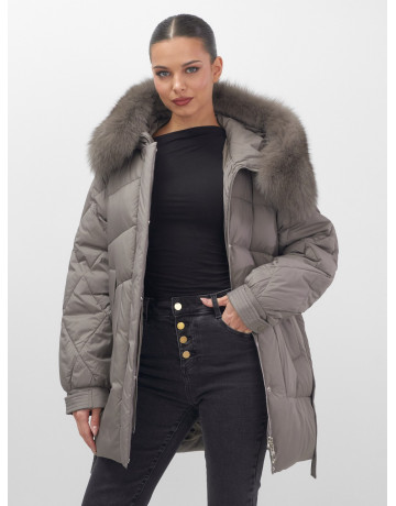 Пуховик с мехом песца для женщин, удлинённый, чёрный.