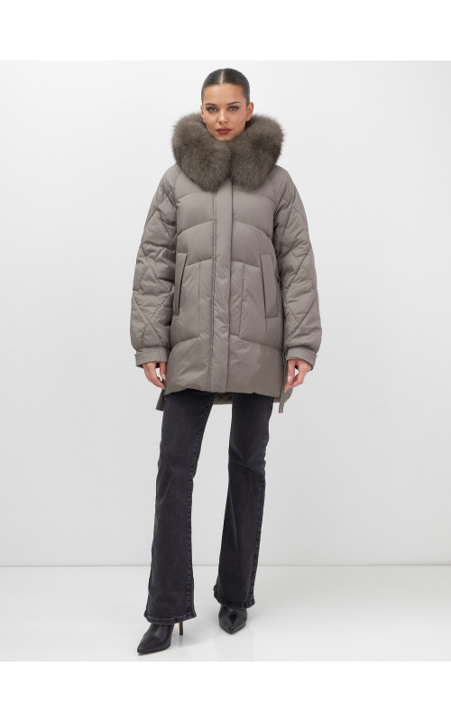 Пуховик с мехом песца для женщин, удлинённый, чёрный.