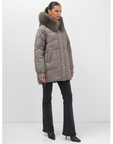 Пуховик с мехом песца для женщин, удлинённый, чёрный.