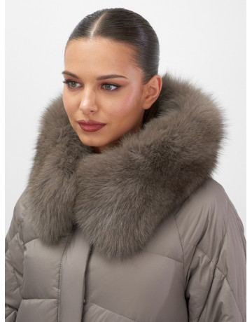 Пуховик с мехом песца для женщин, удлинённый, чёрный.