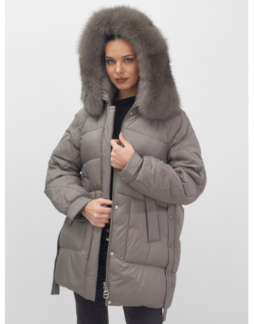 Пуховик с мехом песца для женщин, удлинённый, чёрный.