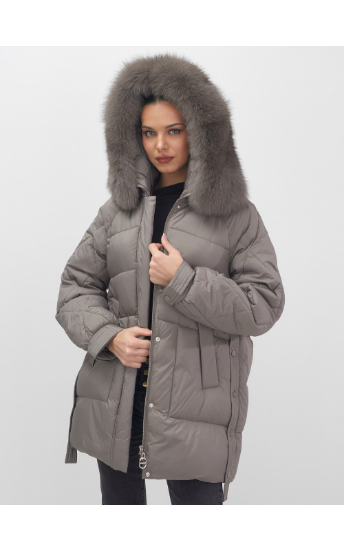 Пуховик с мехом песца для женщин, удлинённый, чёрный.