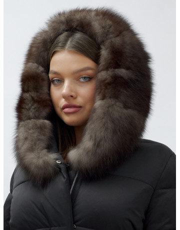 Женский зимний пуховик с мехом песца