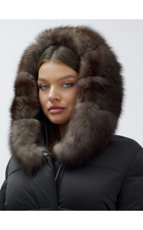 Женский зимний пуховик с мехом песца