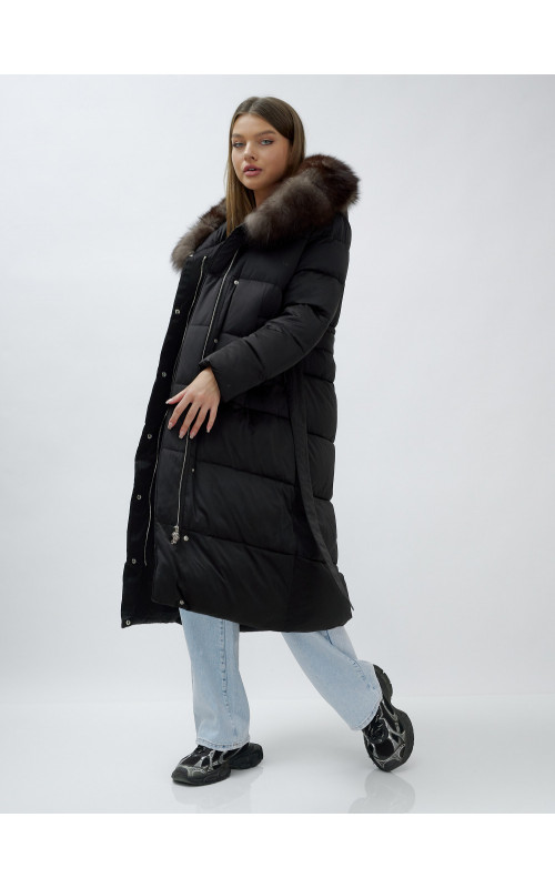 Женский зимний пуховик с мехом песца