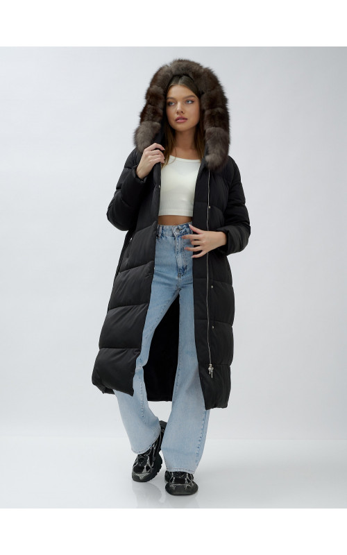 Женский зимний пуховик с мехом песца