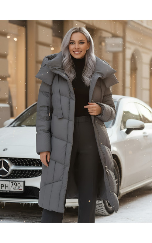 Длинный зимний пуховик для женщин с капюшоном