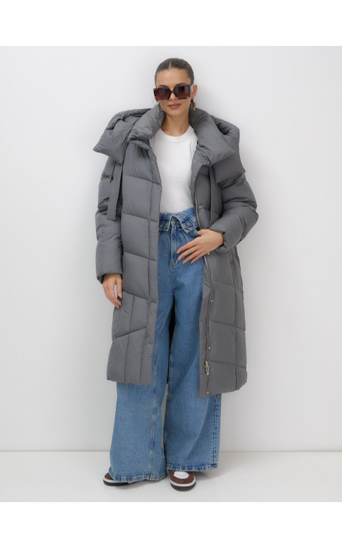 Длинный зимний пуховик для женщин с капюшоном