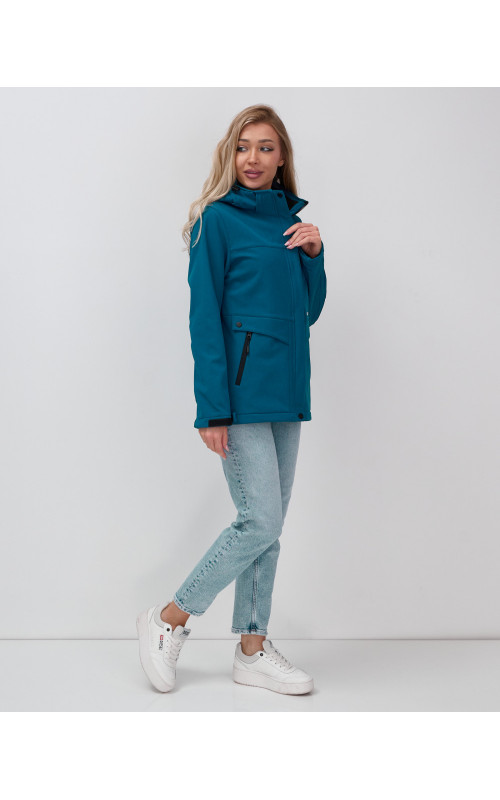 Женская спортивная ветровка с капюшоном softshell, синяя, для активного отдыха в Тюмени