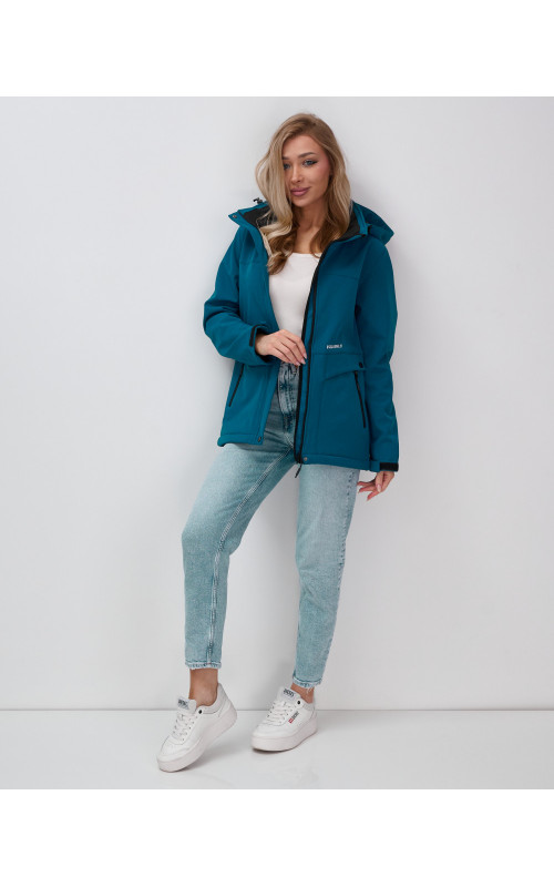Женская спортивная ветровка с капюшоном softshell, синяя, для активного отдыха в Тюмени
