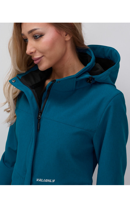Женская спортивная ветровка с капюшоном softshell, синяя, для активного отдыха в Тюмени