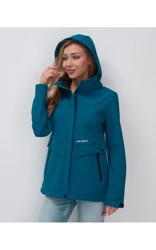 Женская спортивная ветровка с капюшоном softshell, синяя, для активного отдыха в Тюмени