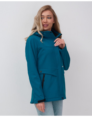 Женская спортивная ветровка с капюшоном softshell, синяя, для активного отдыха в Тюмени
