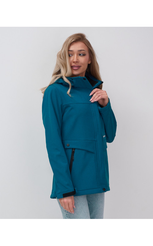 Женская спортивная ветровка с капюшоном softshell, синяя, для активного отдыха в Тюмени