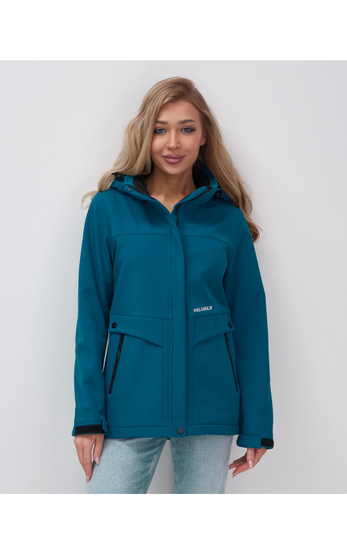 Женская спортивная ветровка с капюшоном softshell, синяя, для активного отдыха в Тюмени