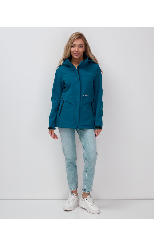 Женская спортивная ветровка с капюшоном softshell, синяя, для активного отдыха в Тюмени