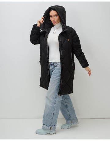 Длинный женский пуховик с капюшоном для зимы