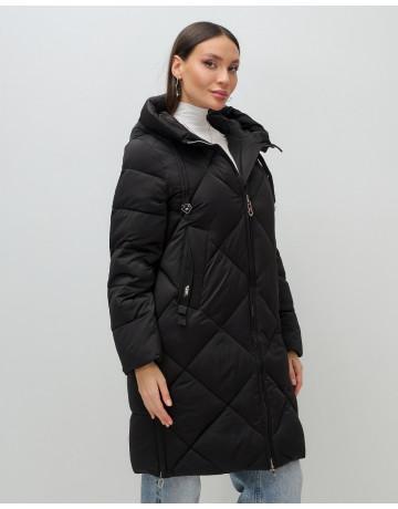 Длинный женский пуховик с капюшоном для зимы