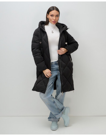 Длинный женский пуховик с капюшоном для зимы