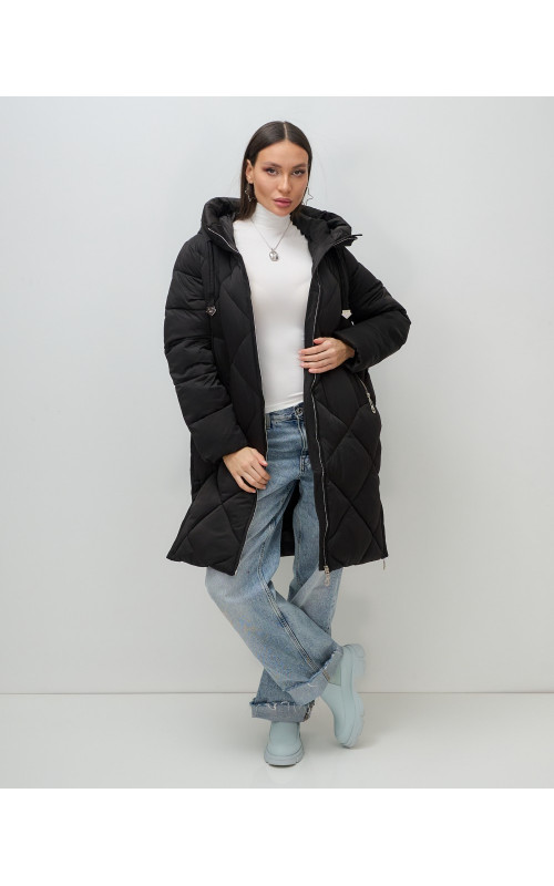 Длинный женский пуховик с капюшоном для зимы